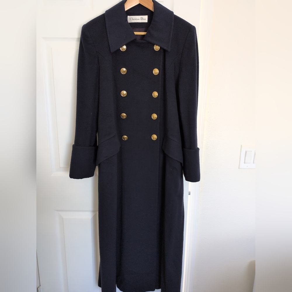 Vintage70/80s Christian Dior Double Breasted Superfine Lambswool Coat Navy & Gol